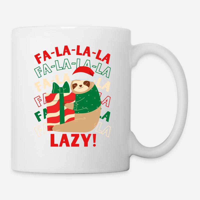Weihnachtliches Faultier mit Geschenk - Tasse - Weiß