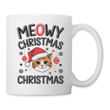 Christmas Meow - Lustige Katze im Weihnachtsmann-Modus - Tasse - Weiß - Rechts