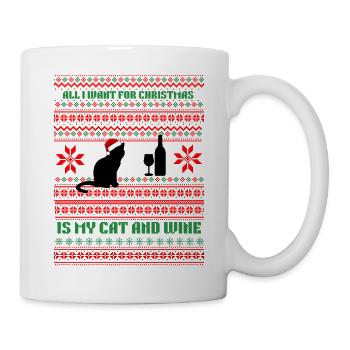 Ugly Christmas Sweater Katzen und Wein liebhaber - Tasse - Weiß - Rechts