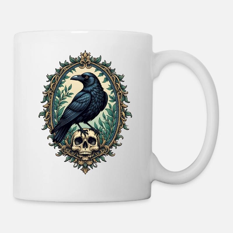 Raven with skull - Mug - white