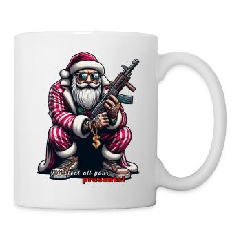 Weihnachtsmann in Russenhocke und lustigem Spruch - Tasse - Weiß - Rechts