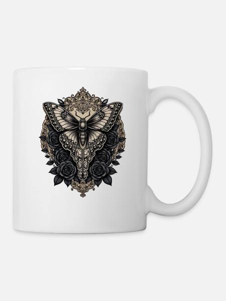 Motte mit schwarzen Rosen - Tasse - Weiß