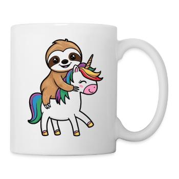 Faules Faultier reitet auf Einhorn - Lustiges Desi - Tasse - Weiß - Rechts