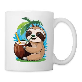 Relaxed Sloth with Coconut – Summer Vibes - Mug - white - Right