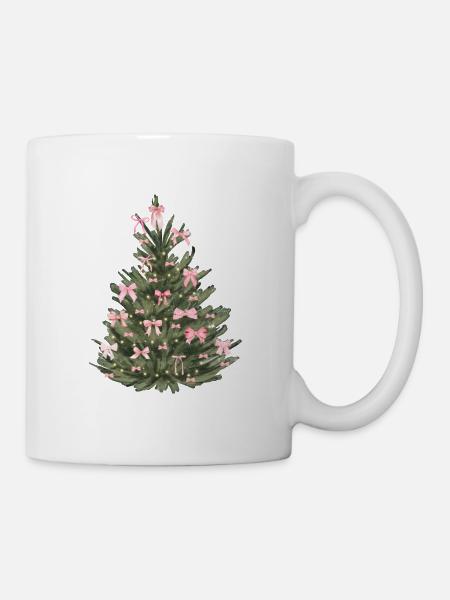 Christmas tree with pink ribbons - Mug - white