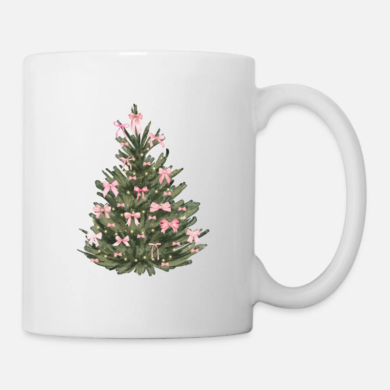Weihnachtsbaum mit rosanen Schleifen - Tasse - Weiß