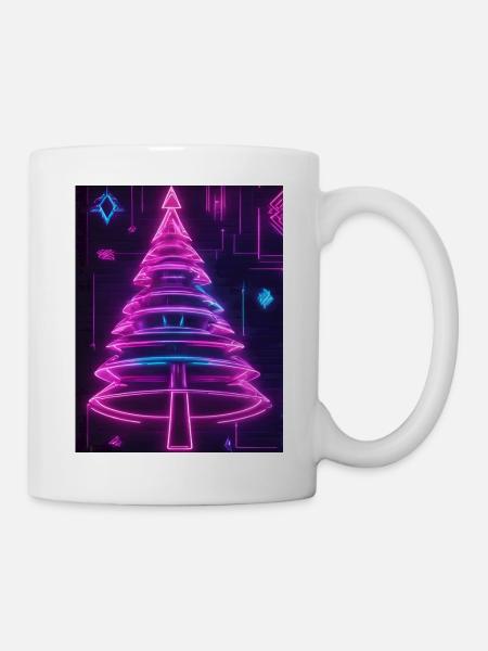 Neon-Tannenbaum im Cyberpunk-Stil 2 - Tasse - Weiß