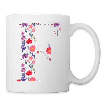 Personalisierter Blumenbuchstabe f - Geschenkidee - Tasse - Weiß - Rechts