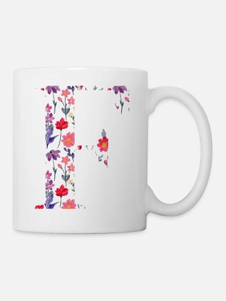 Personalisierter Blumenbuchstabe f - Geschenkidee - Tasse - Weiß