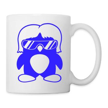Pinguin Dame Haare Frau Weiblich Girl Sonnenbrille - Tasse - Weiß - Rechts