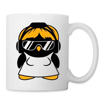 Pingouin DJ Fille Robe Femme Casque Lunettes de soleil - Mug blanc - blanc - Droite