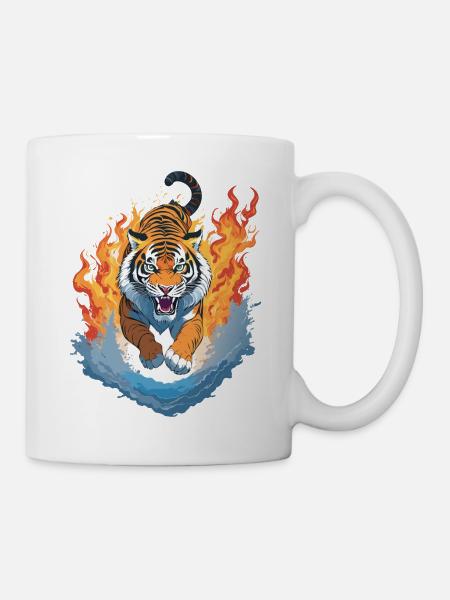 Flaming Tiger Jump - Mug - white
