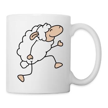 Sheep walks happily proudly dancing going hiking - Mug - white - Right