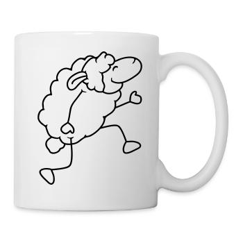 Sheep walks happily proudly dancing going hiking - Mug - white - Right