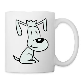 chien assis mignon petit chiot heureux animal de compagnie - Mug blanc - blanc - Droite