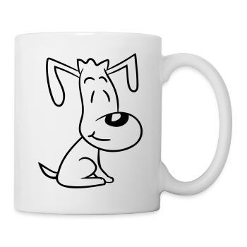 chien assis mignon petit chiot heureux animal de compagnie - Mug blanc - blanc - Droite