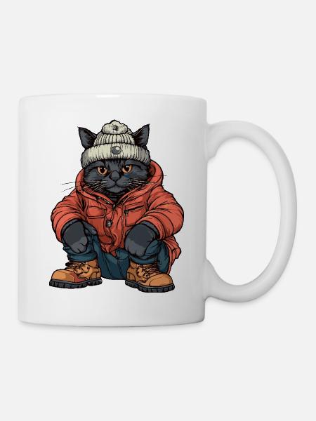 Katze Lustig Winter - Tasse - Weiß
