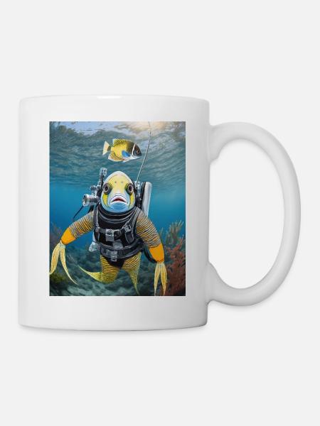 Fish in a diving suit 3 - Mug - white