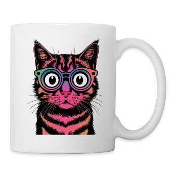 Regenbogen-Katze mit Brille - Tasse - Weiß - Rechts