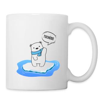 Kleiner Eisbär auf schmelzendem Eis - Tschüss - Tasse - Weiß - Rechts