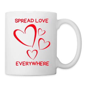 Herz Design – Spread Love Everywhere mit 4 Herze - Tasse - Weiß - Rechts
