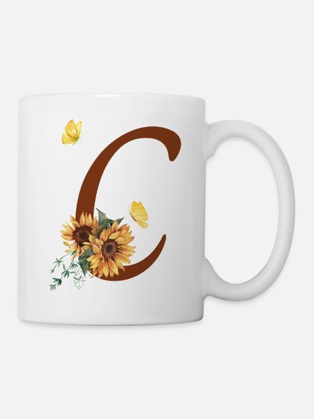 Lettre c tournesol papillon - Mug blanc - blanc