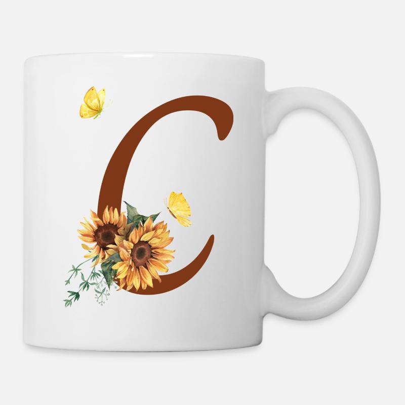 Lettre c tournesol papillon - Mug blanc - blanc