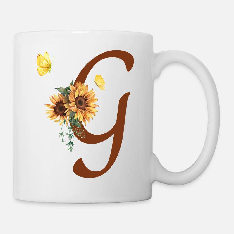 Lettre g tournesol papillon - Mug blanc - blanc