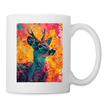 Hirsch im bunten Hintergrund - Tasse - Weiß - Rechts
