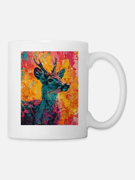 Hirsch im bunten Hintergrund - Tasse - Weiß