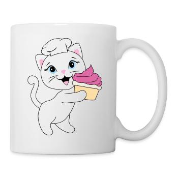 Cute white cat carries a cupcake - Mug - white - Right