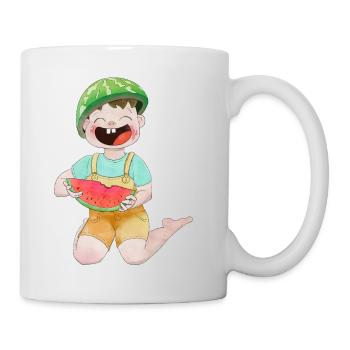 Enfant heureux avec de la pastèque - Mug blanc - blanc - Droite