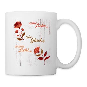 🌸 Blumen Vintage Elegant – Spruch Liebe, Licht - Tasse - Weiß - Rechts