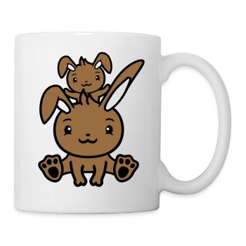 2 Bunnies Dad Mom Child Mother Sitting On Top Of Each Other - Mug - white - Right