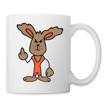 Hase Mittelfinger Zeigen Böse Frech Beleidigend - Tasse - Weiß - Rechts