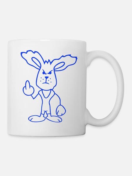 Bunny Middle Finger Show Nasty Naughty Insulting - Mug - white