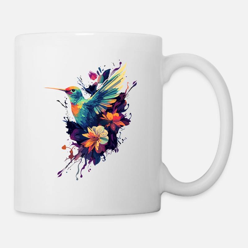 Kolibri mit Blütenflügeln – Farbenfroher Vogel - Tasse - Weiß