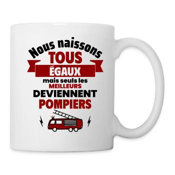 Nous naissons égaux pompiers, fête des pères - Mug blanc - blanc - Droite