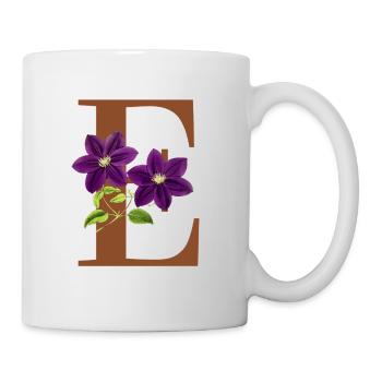 Florales Monogramm E – Botanischer Buchstaben-Kunstdruck - Tasse - Weiß - Rechts