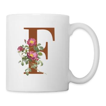 Florales Monogramm F – Botanischer Buchstabe Kunstdruck - Tasse - Weiß - Rechts