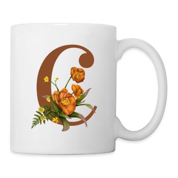 Florales Monogramm C – Botanischer Buchstaben-Kunstdruck - Tasse - Weiß - Rechts