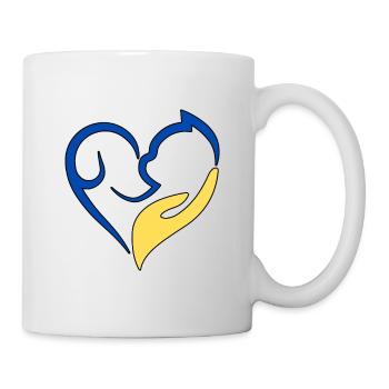 Blau, gelbe Katze und Hund. - Tasse - Weiß - Rechts