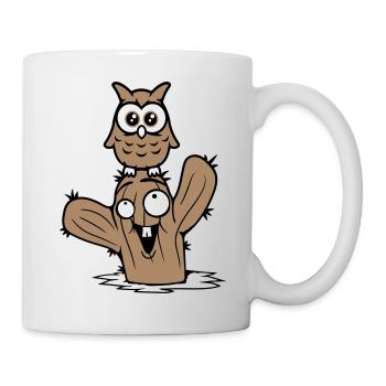 Owl Cactus Desert 2 Friends Happy Team Cartoon - Mug - white - Right