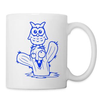Owl Cactus Desert 2 Friends Happy Team Cartoon - Mug - white - Right