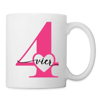 Ziffer Vier 4 mit Herz - Tasse - Weiß - Rechts