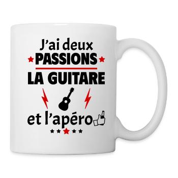 J'ai deux passions guitare apéro fête des pères - Mug blanc - blanc - Droite