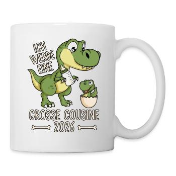 Große Cousine 2026 Dino Baby Ei Dinosaurier - Tasse - Weiß - Rechts