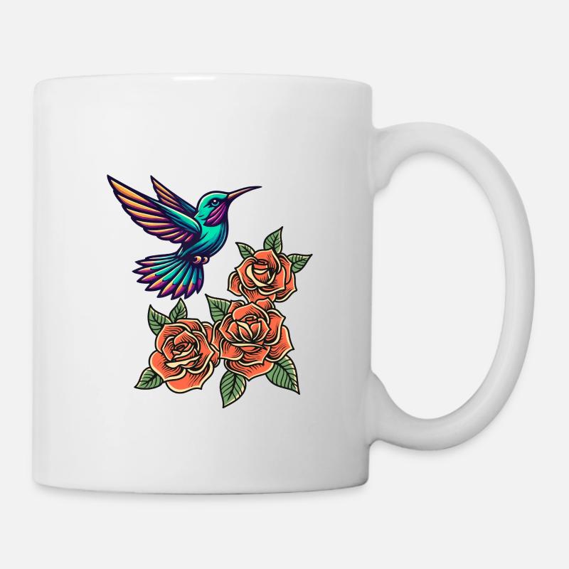 Hummingbird and Roses - Mug - white