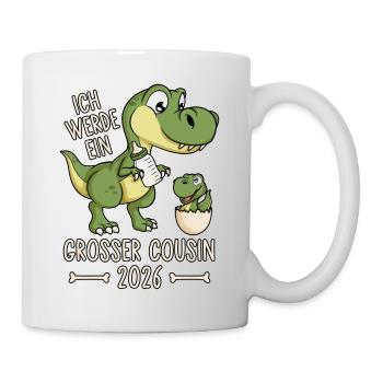 Großer Cousin 2026 Dino Baby Ei Dinosaurier - Tasse - Weiß - Rechts