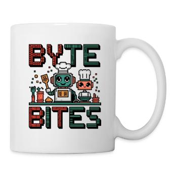 Byte Bites – Niedliche Pixel-Roboterköche, die Spaß kochen - Tasse - Weiß - Rechts